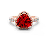 Rose gold Heart Cut Diamond Solitaire Ring with Shared Prong Pavé Band