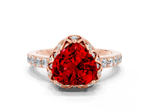 Rose gold Heart Cut Diamond Solitaire Ring with Shared Prong Pavé Band