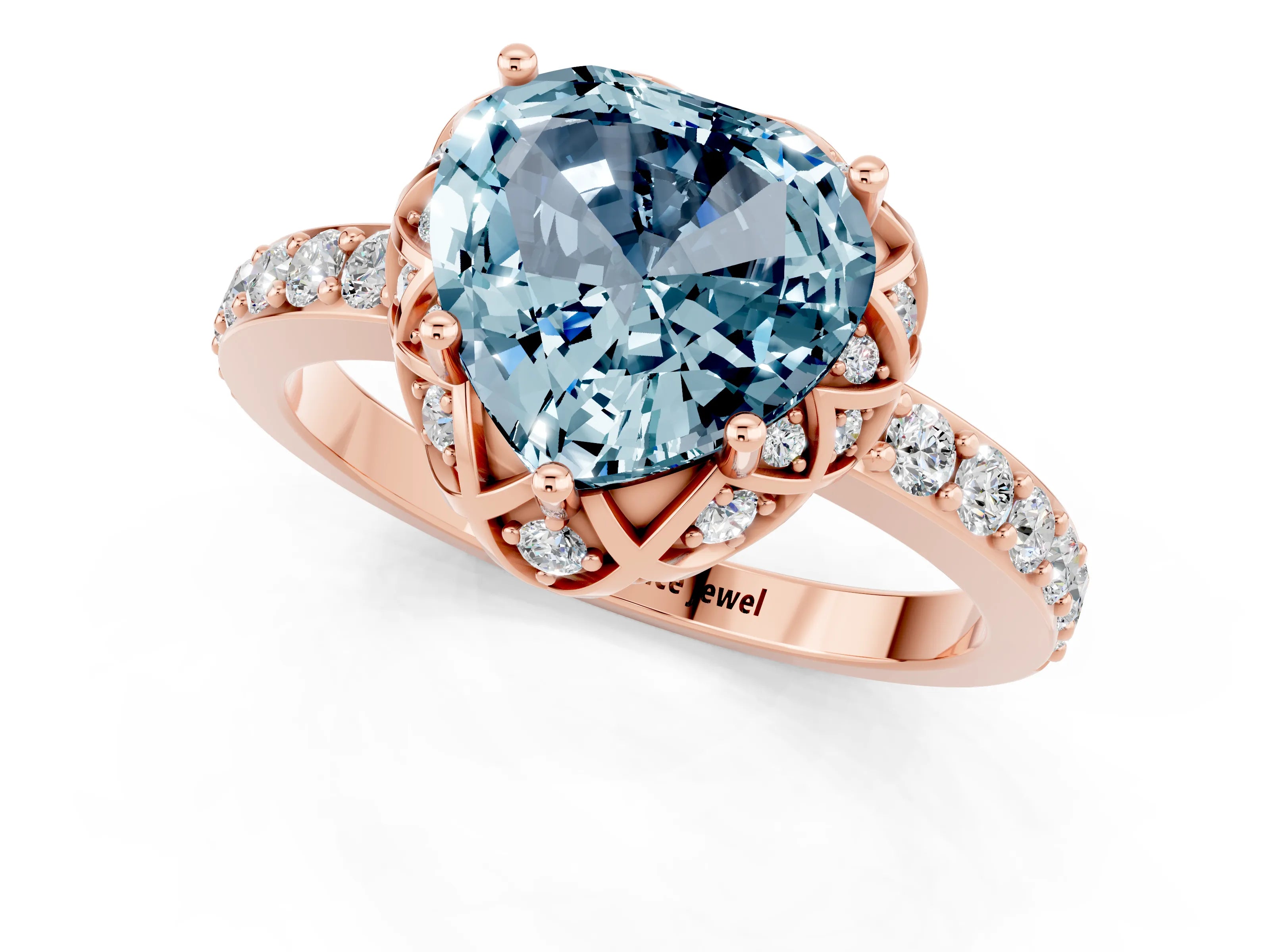 Rose gold Heart Cut Diamond Solitaire Ring with Shared Prong Pavé Band_1