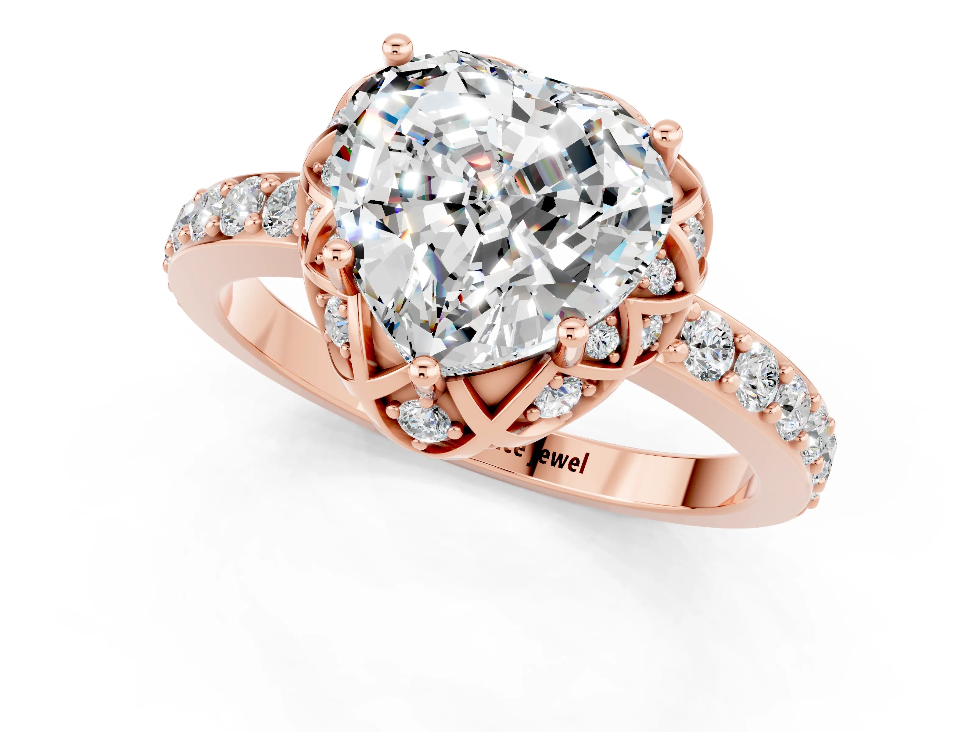 Rose gold Heart Cut Diamond Solitaire Ring with Shared Prong Pavé Band_1