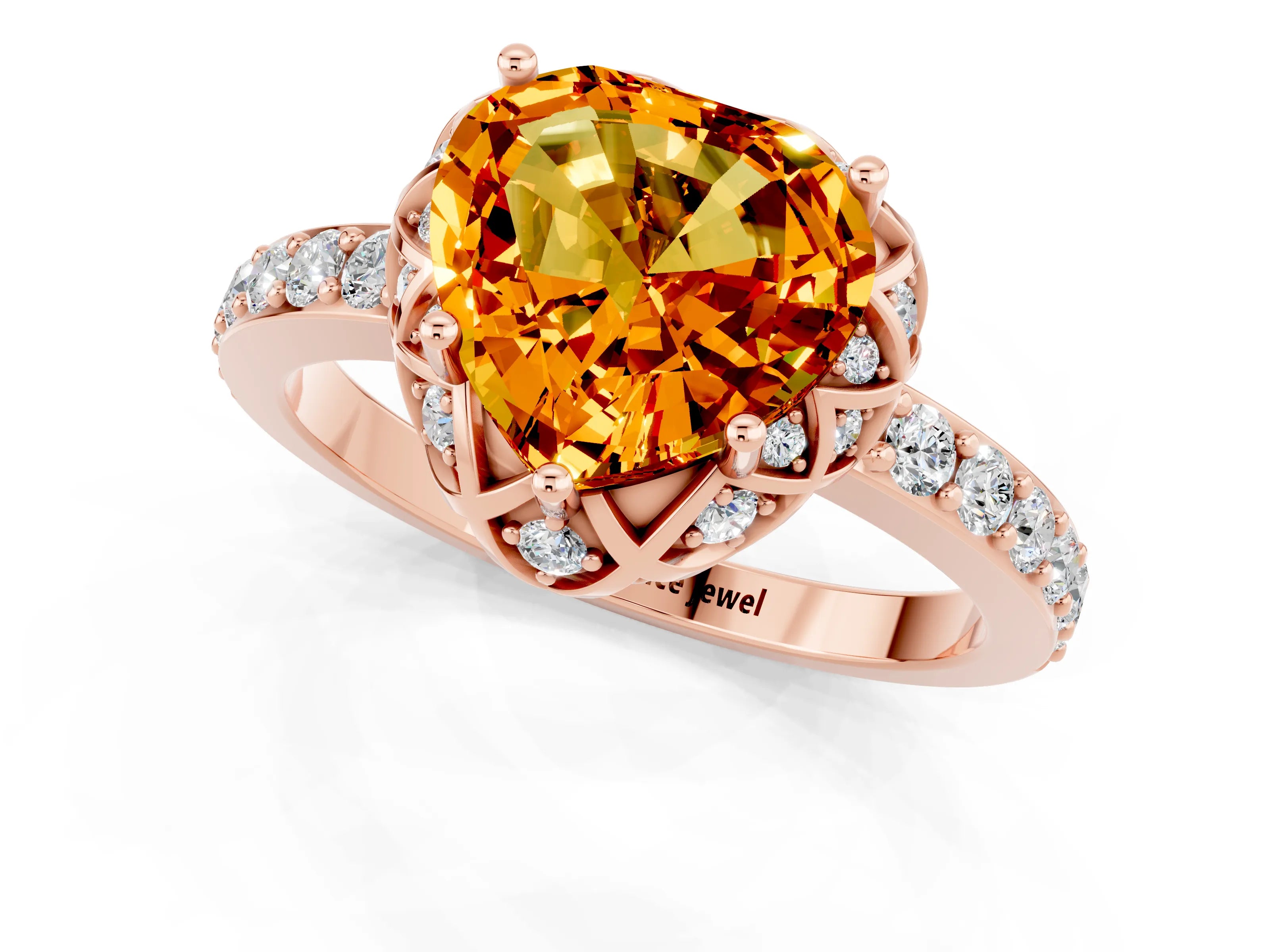 Rose gold Heart Cut Diamond Solitaire Ring with Shared Prong Pavé Band_1