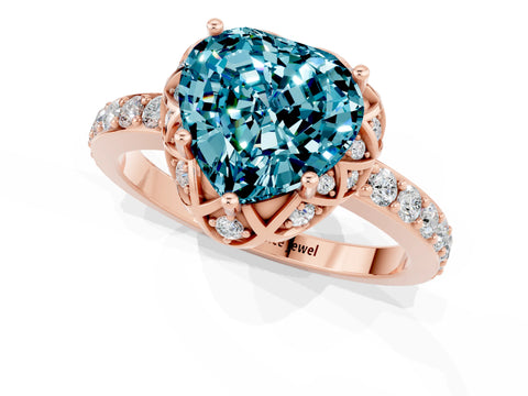 Rose gold Heart Cut Diamond Solitaire Ring with Shared Prong Pavé Band_1
