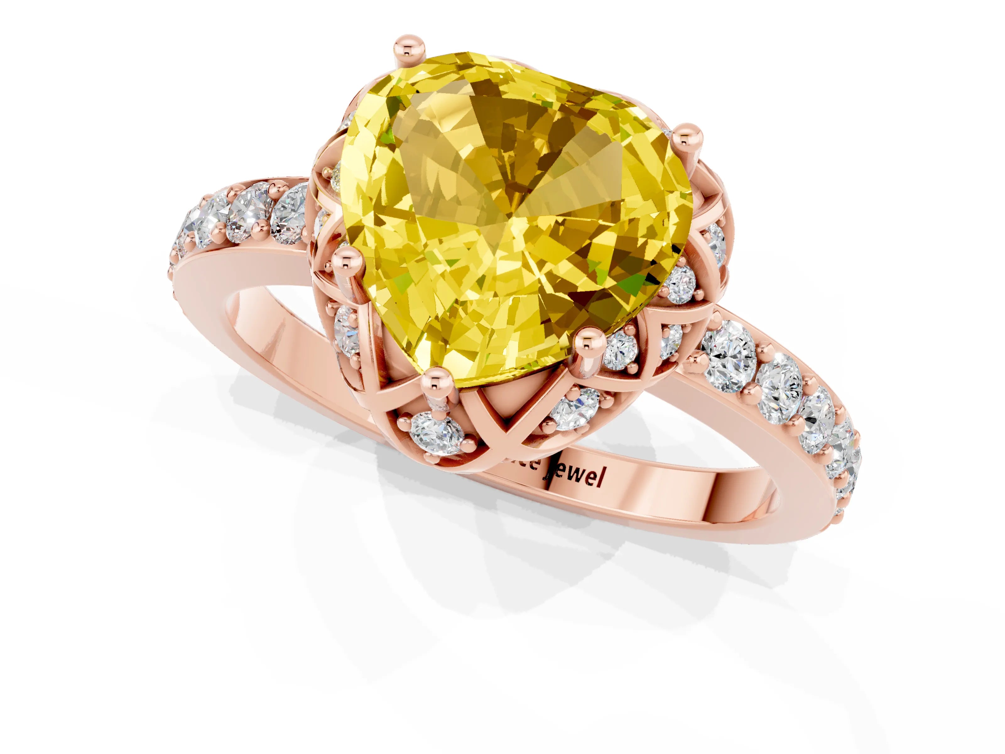 Rose gold Heart Cut Diamond Solitaire Ring with Shared Prong Pavé Band_1