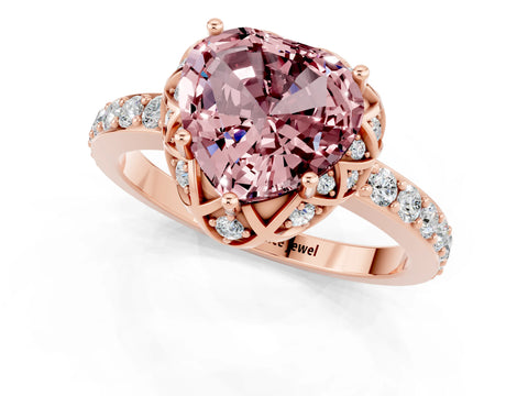 Rose gold Heart Cut Diamond Solitaire Ring with Shared Prong Pavé Band_1