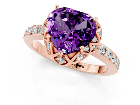 Rose gold Heart Cut Diamond Solitaire Ring with Shared Prong Pavé Band_1