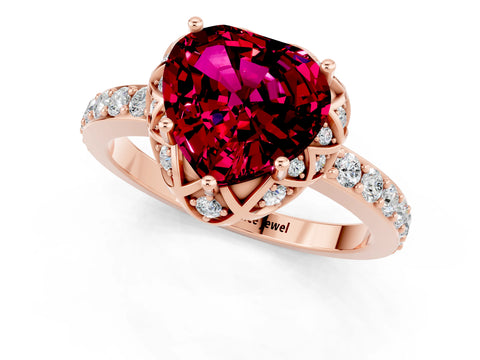 Rose gold Heart Cut Diamond Solitaire Ring with Shared Prong Pavé Band_1