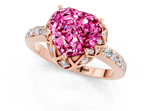 Rose gold Heart Cut Diamond Solitaire Ring with Shared Prong Pavé Band_1