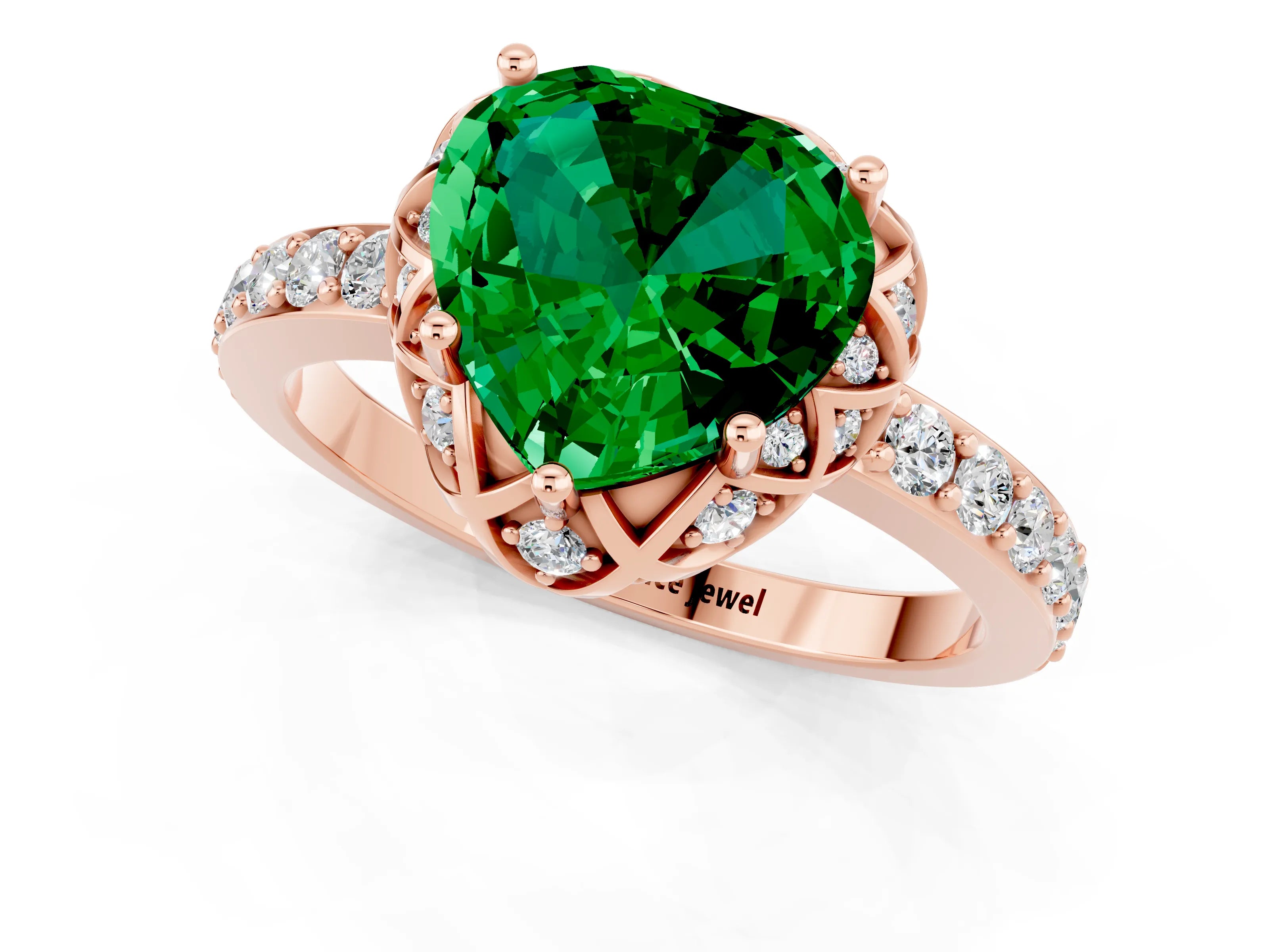 Rose gold Heart Cut Diamond Solitaire Ring with Shared Prong Pavé Band_1
