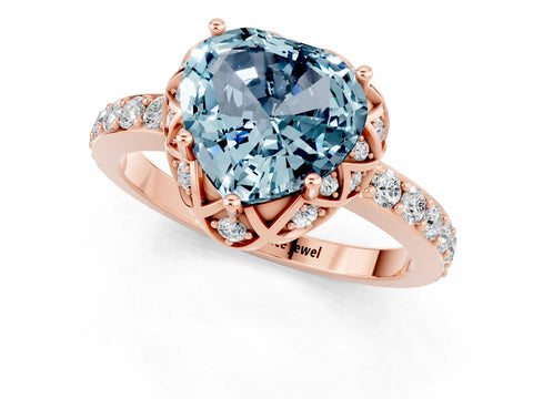 Rose gold Heart Cut Diamond Solitaire Ring with Shared Prong Pavé Band_1