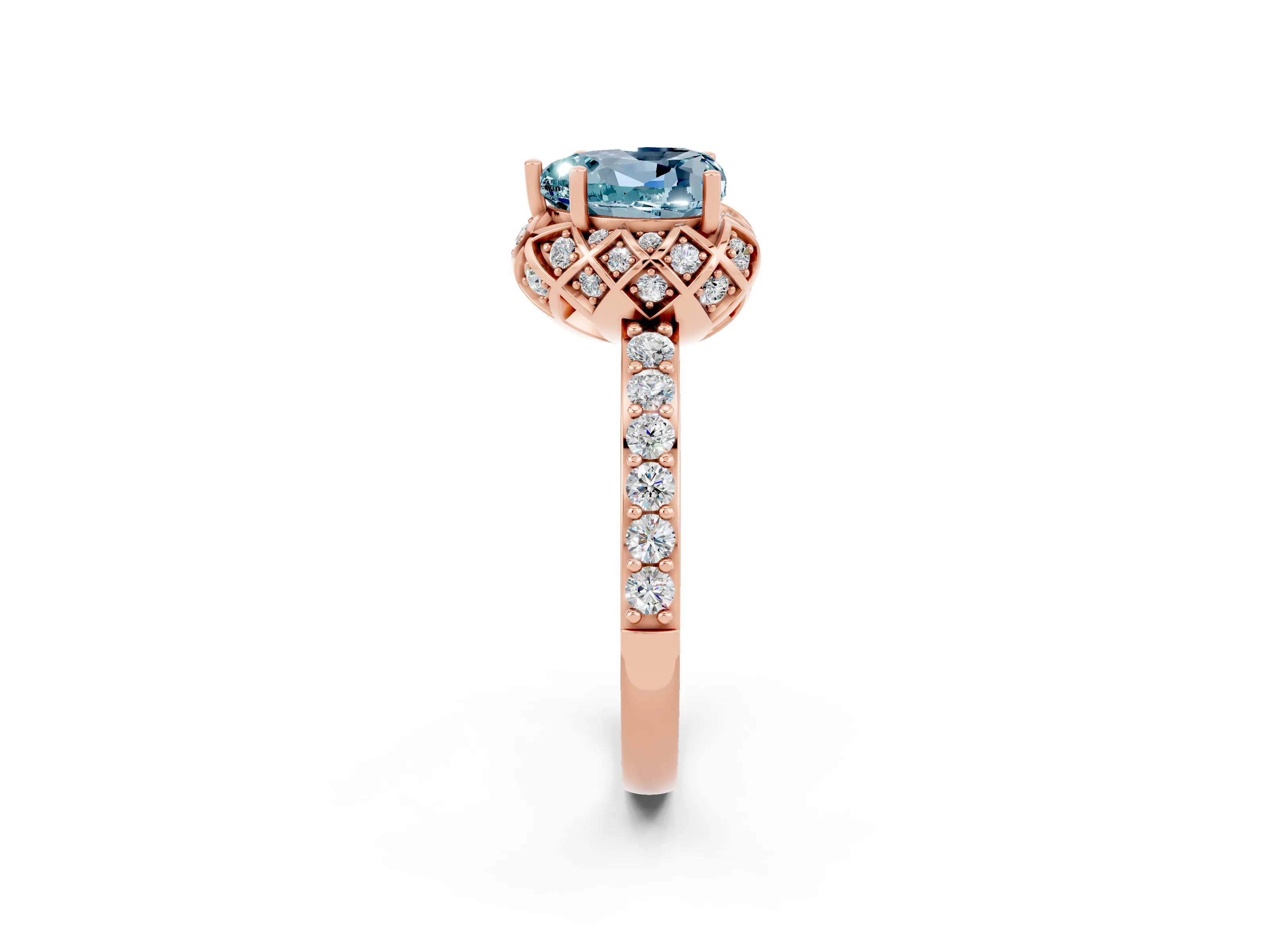 Rose gold Heart Cut Diamond Solitaire Ring with Shared Prong Pavé Band_2