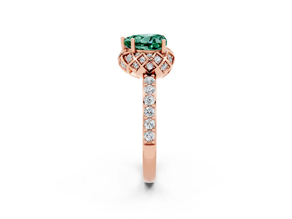 Rose gold Heart Cut Diamond Solitaire Ring with Shared Prong Pavé Band