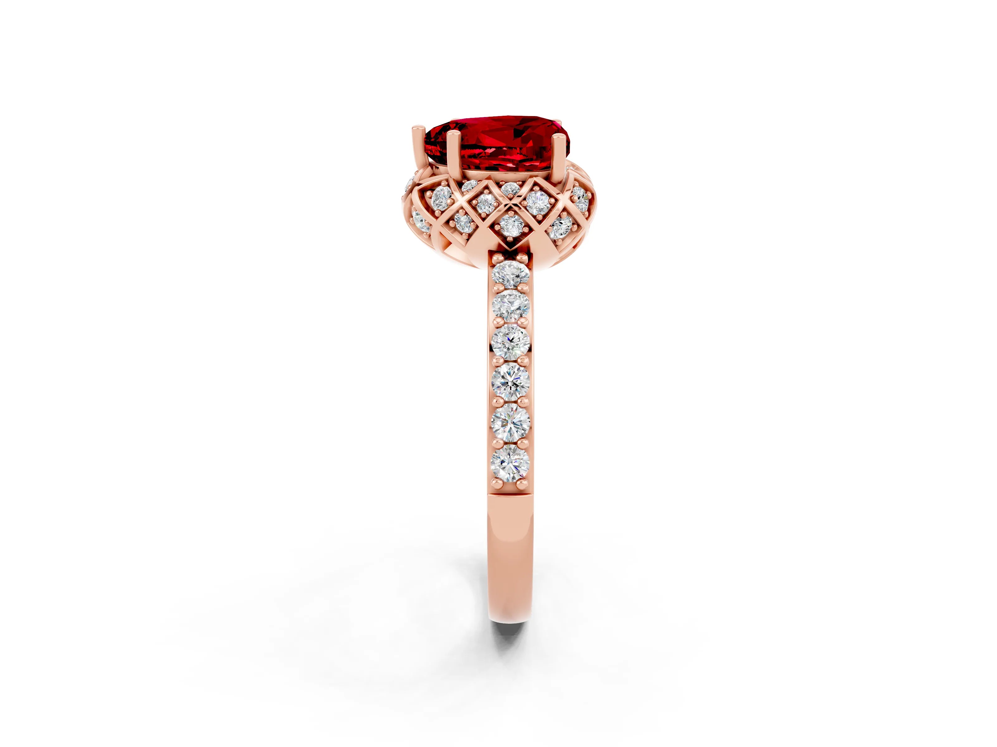 Rose gold Heart Cut Diamond Solitaire Ring with Shared Prong Pavé Band_2