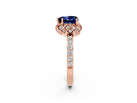 Rose gold Heart Cut Diamond Solitaire Ring with Shared Prong Pavé Band_2