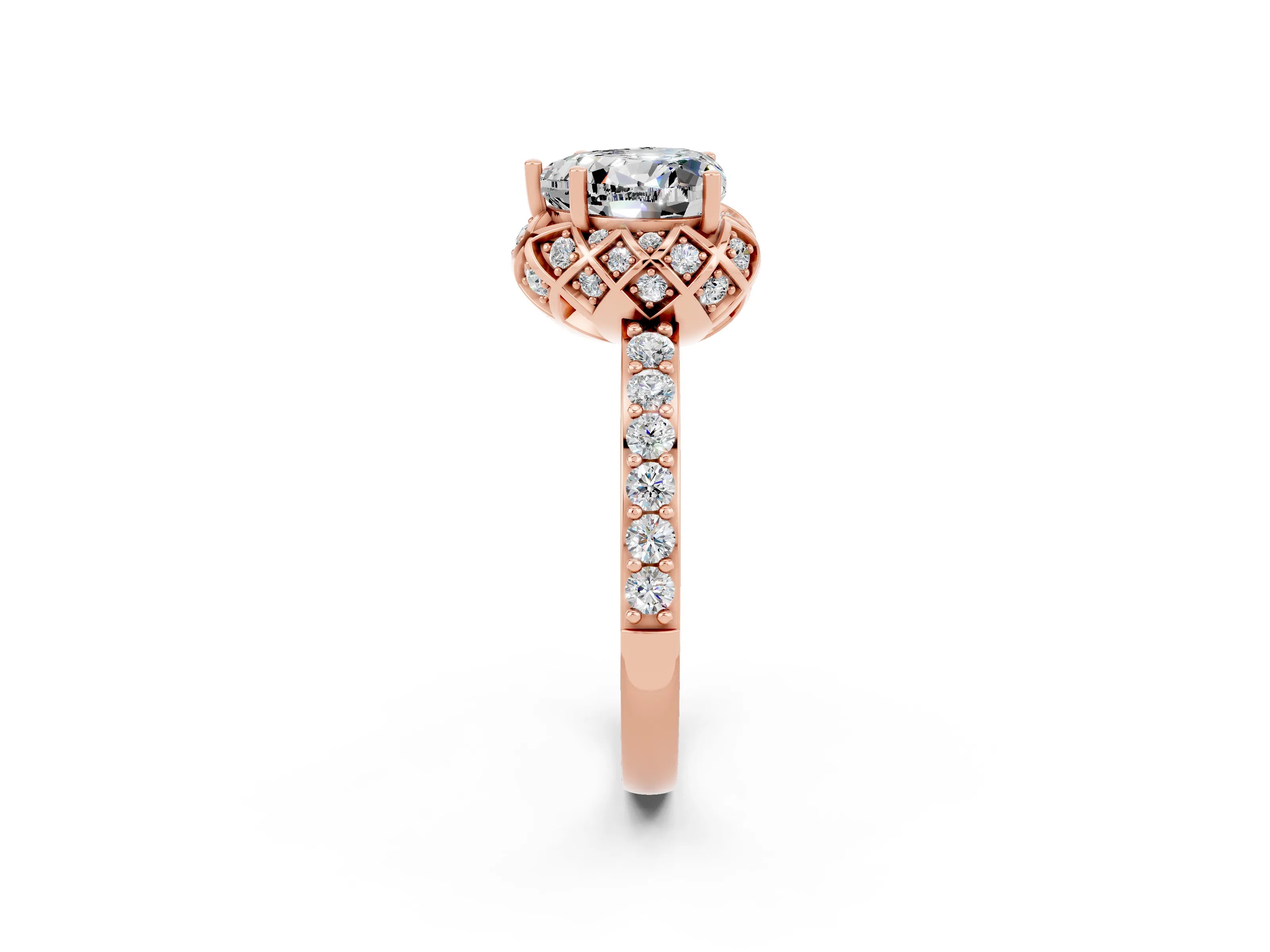Rose gold Heart Cut Diamond Solitaire Ring with Shared Prong Pavé Band_2