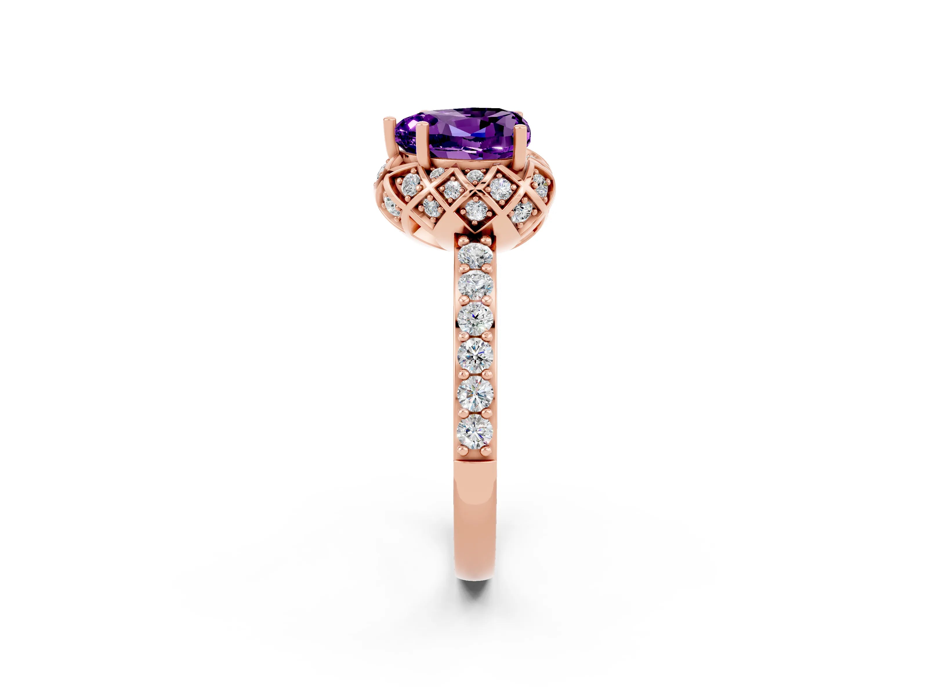 Rose gold Heart Cut Diamond Solitaire Ring with Shared Prong Pavé Band_2