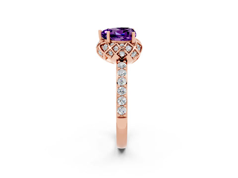 Rose gold Heart Cut Diamond Solitaire Ring with Shared Prong Pavé Band_2