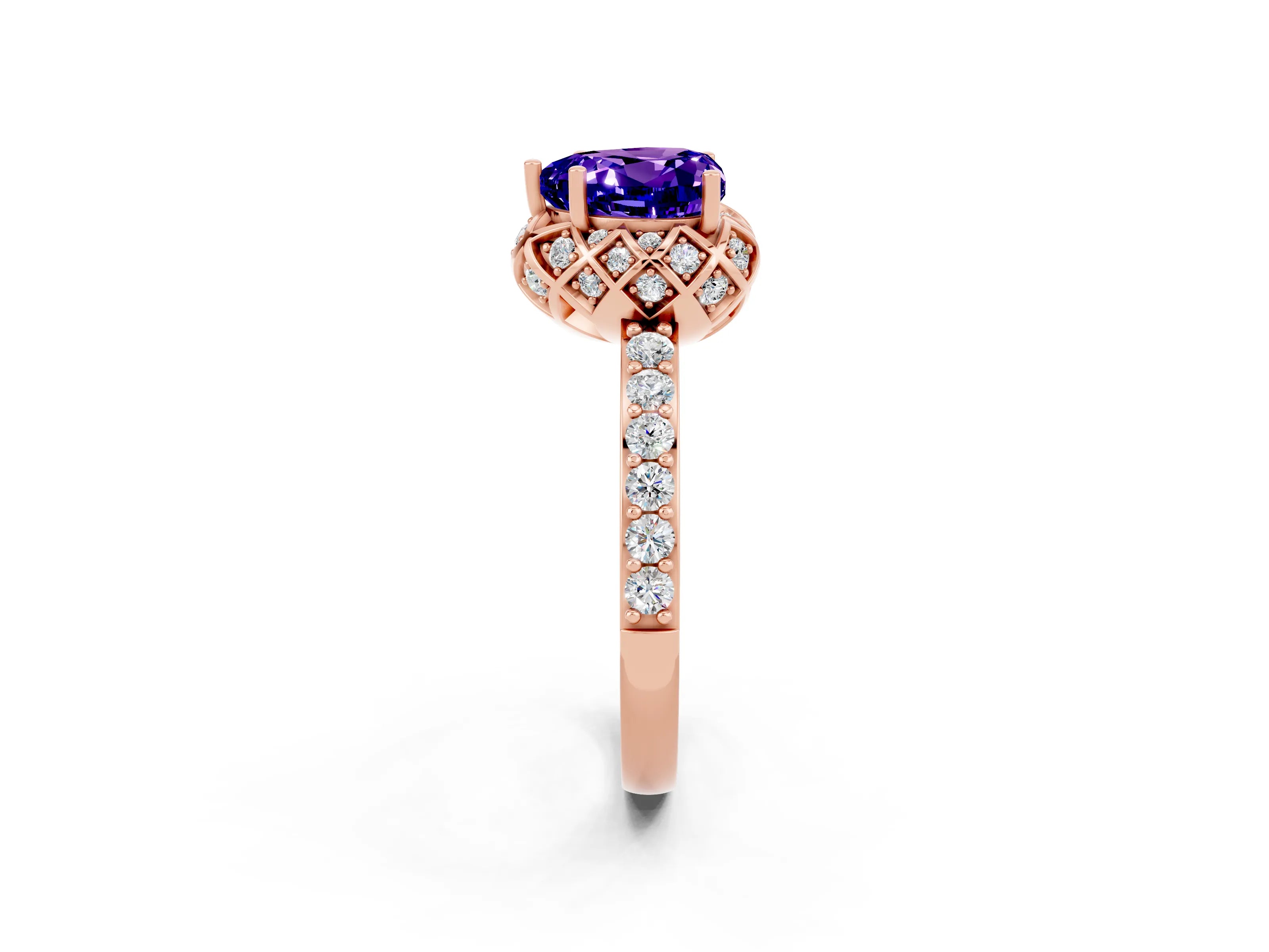 Rose gold Heart Cut Diamond Solitaire Ring with Shared Prong Pavé Band_2