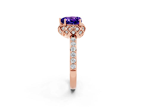 Rose gold Heart Cut Diamond Solitaire Ring with Shared Prong Pavé Band_2