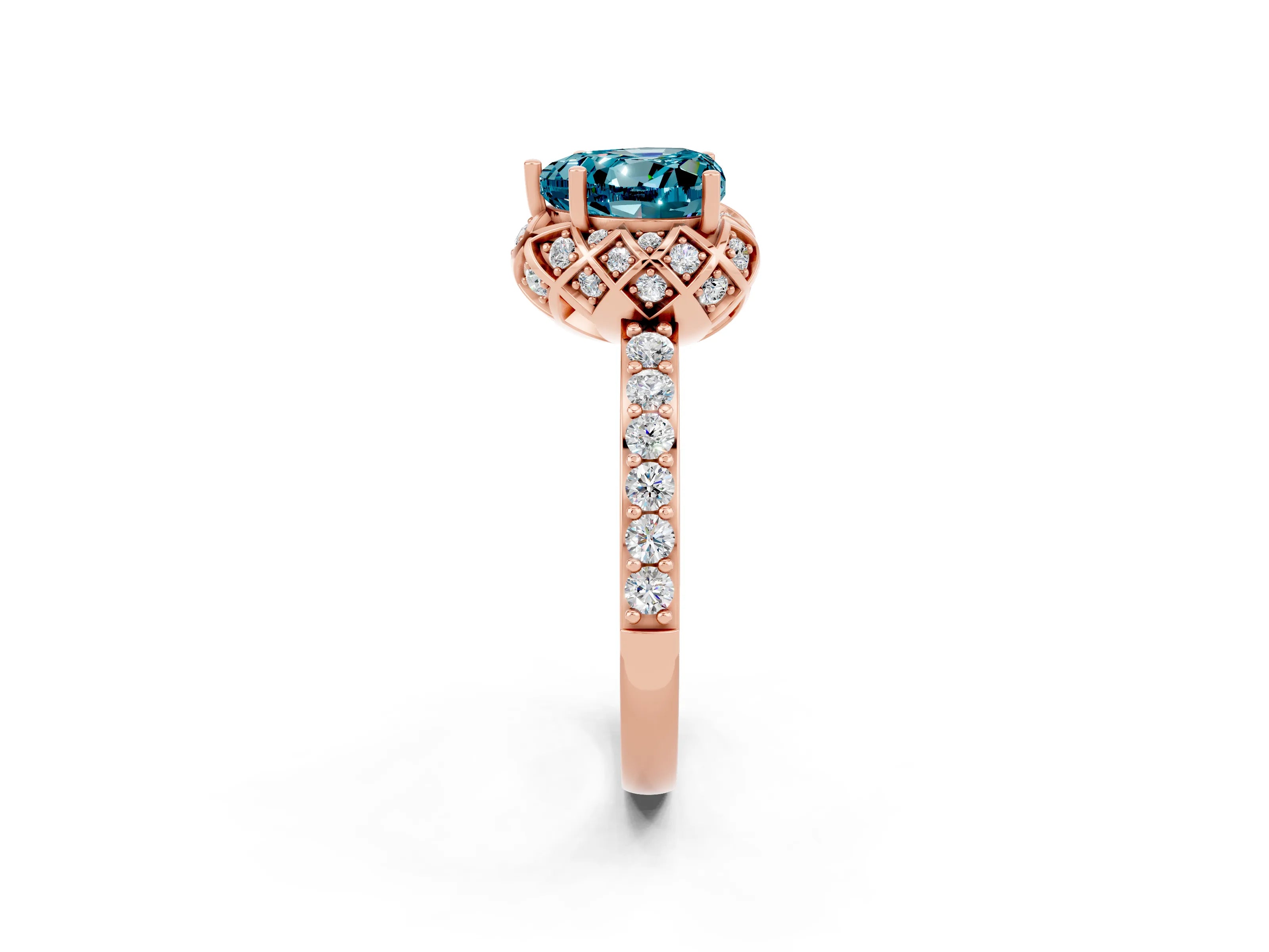 Rose gold Heart Cut Diamond Solitaire Ring with Shared Prong Pavé Band_2