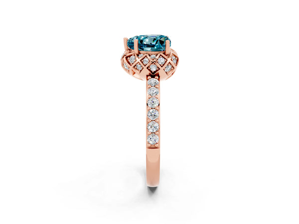 Rose gold Heart Cut Diamond Solitaire Ring with Shared Prong Pavé Band
