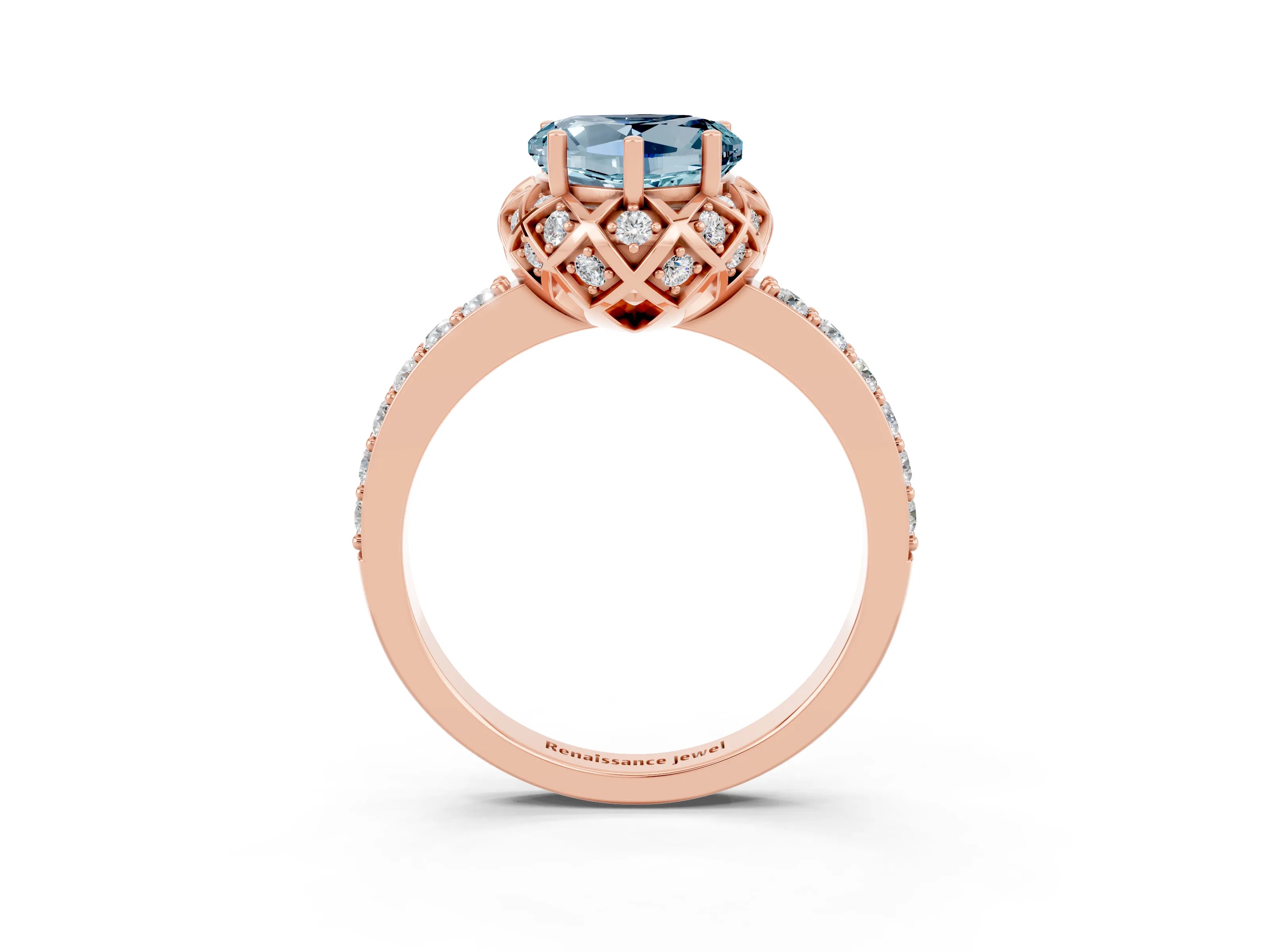 Rose gold Heart Cut Diamond Solitaire Ring with Shared Prong Pavé Band_3