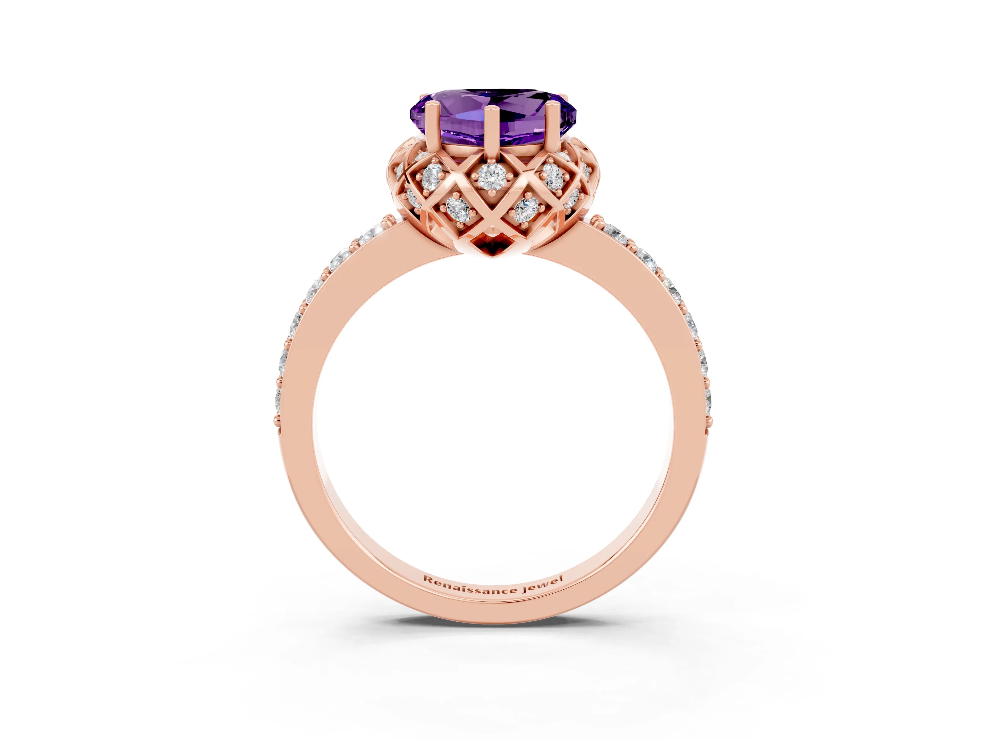 Rose gold Heart Cut Diamond Solitaire Ring with Shared Prong Pavé Band_3