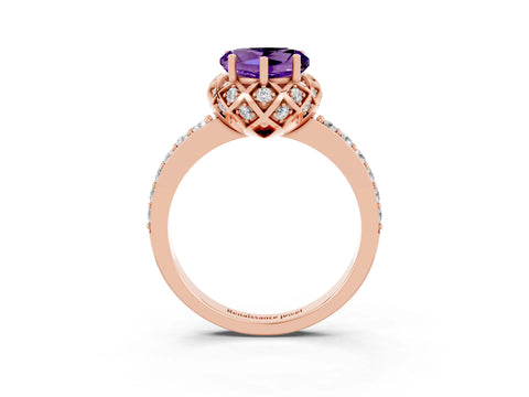 Rose gold Heart Cut Diamond Solitaire Ring with Shared Prong Pavé Band_3