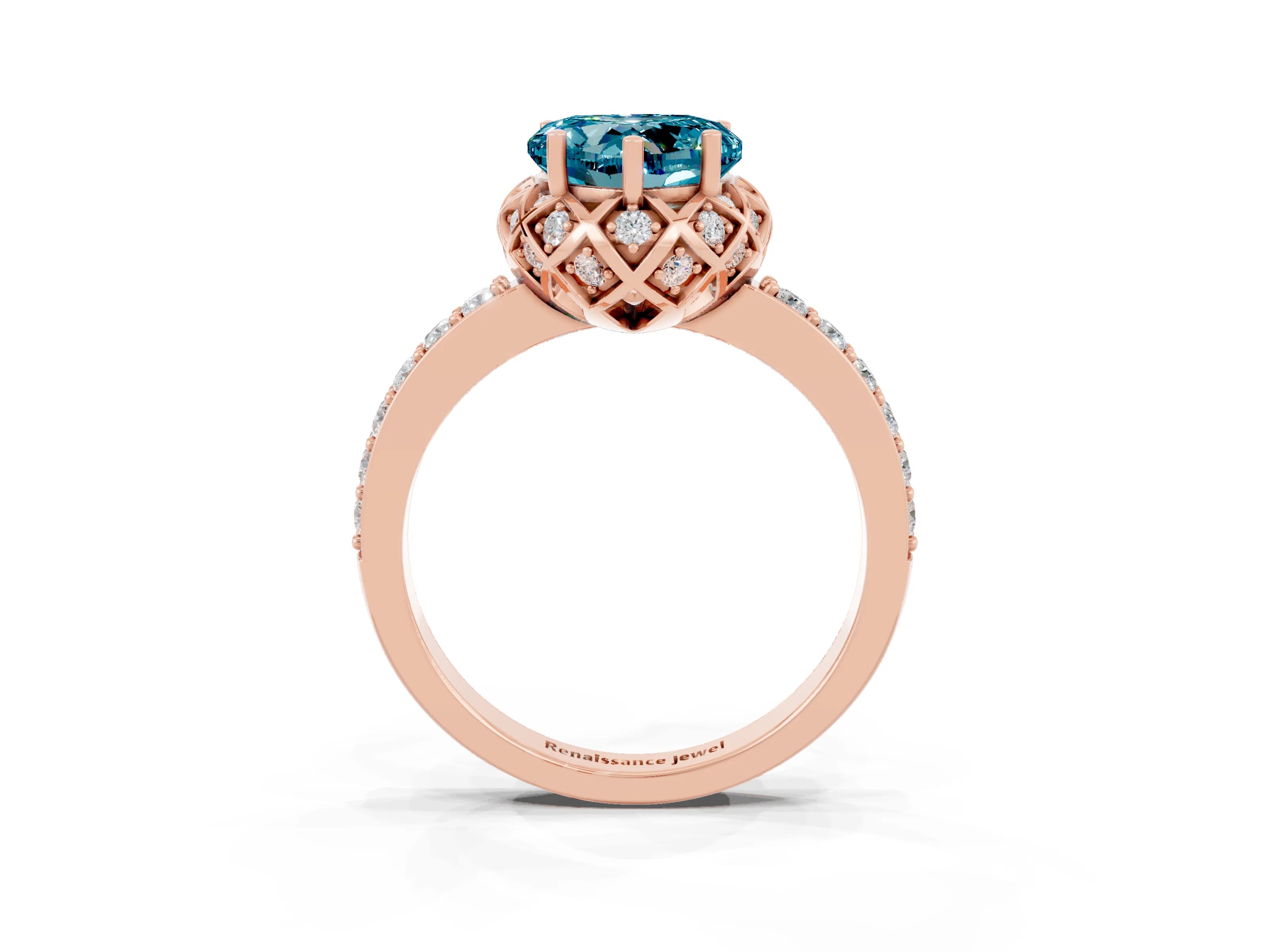 Rose gold Heart Cut Diamond Solitaire Ring with Shared Prong Pavé Band_3
