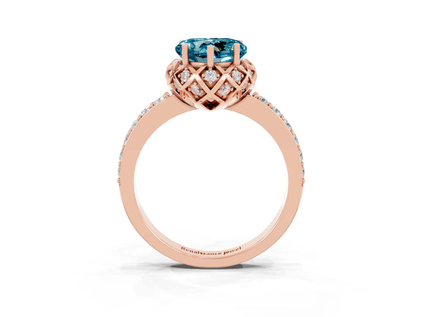 Rose gold Heart Cut Diamond Solitaire Ring with Shared Prong Pavé Band
