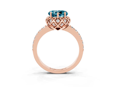 Rose gold Heart Cut Diamond Solitaire Ring with Shared Prong Pavé Band_3
