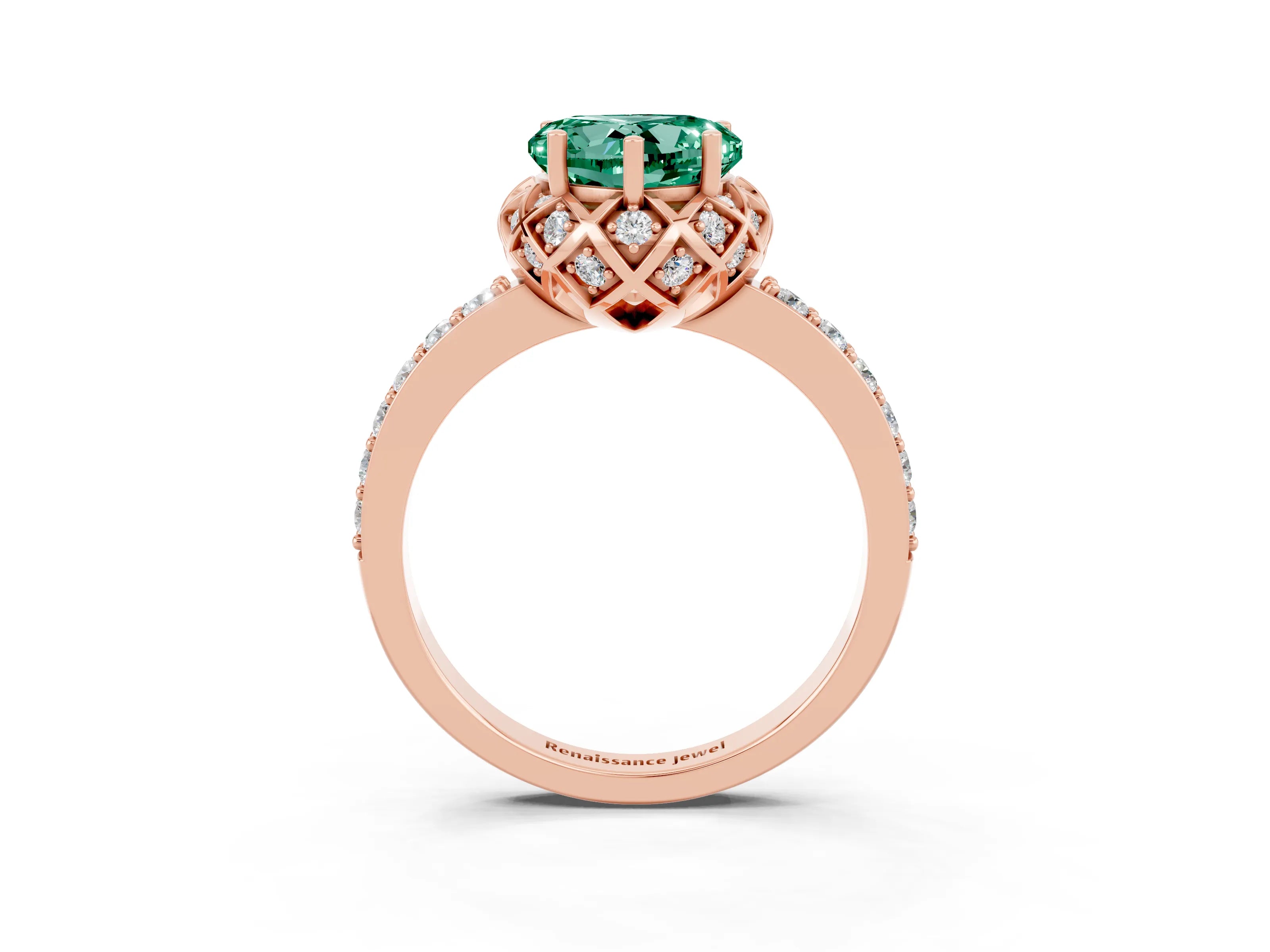 Rose gold Heart Cut Diamond Solitaire Ring with Shared Prong Pavé Band_3