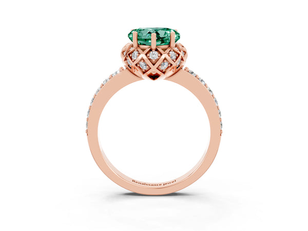 Rose gold Heart Cut Diamond Solitaire Ring with Shared Prong Pavé Band
