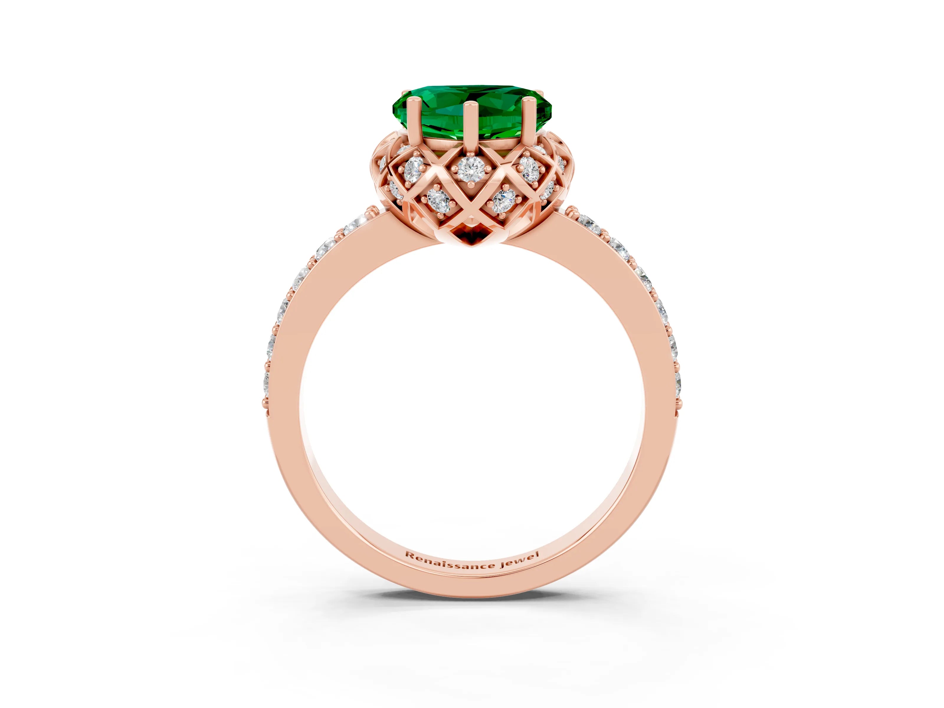 Rose gold Heart Cut Diamond Solitaire Ring with Shared Prong Pavé Band_3
