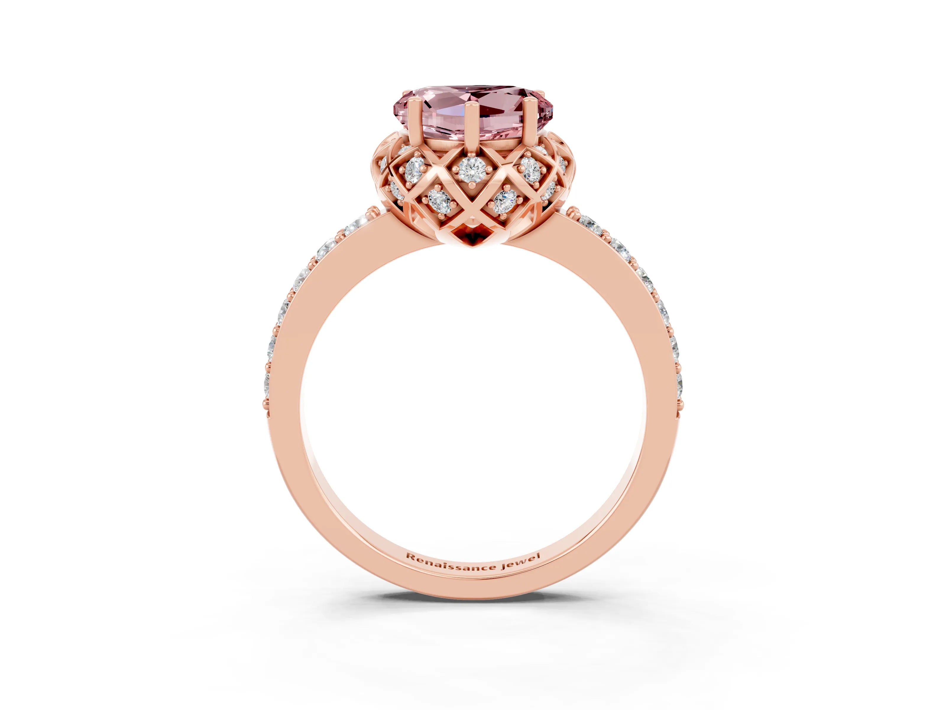 Rose gold Heart Cut Diamond Solitaire Ring with Shared Prong Pavé Band_3