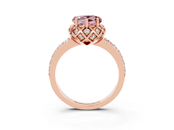 Rose gold Heart Cut Diamond Solitaire Ring with Shared Prong Pavé Band