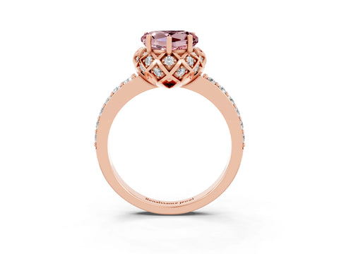 Rose gold Heart Cut Diamond Solitaire Ring with Shared Prong Pavé Band_3