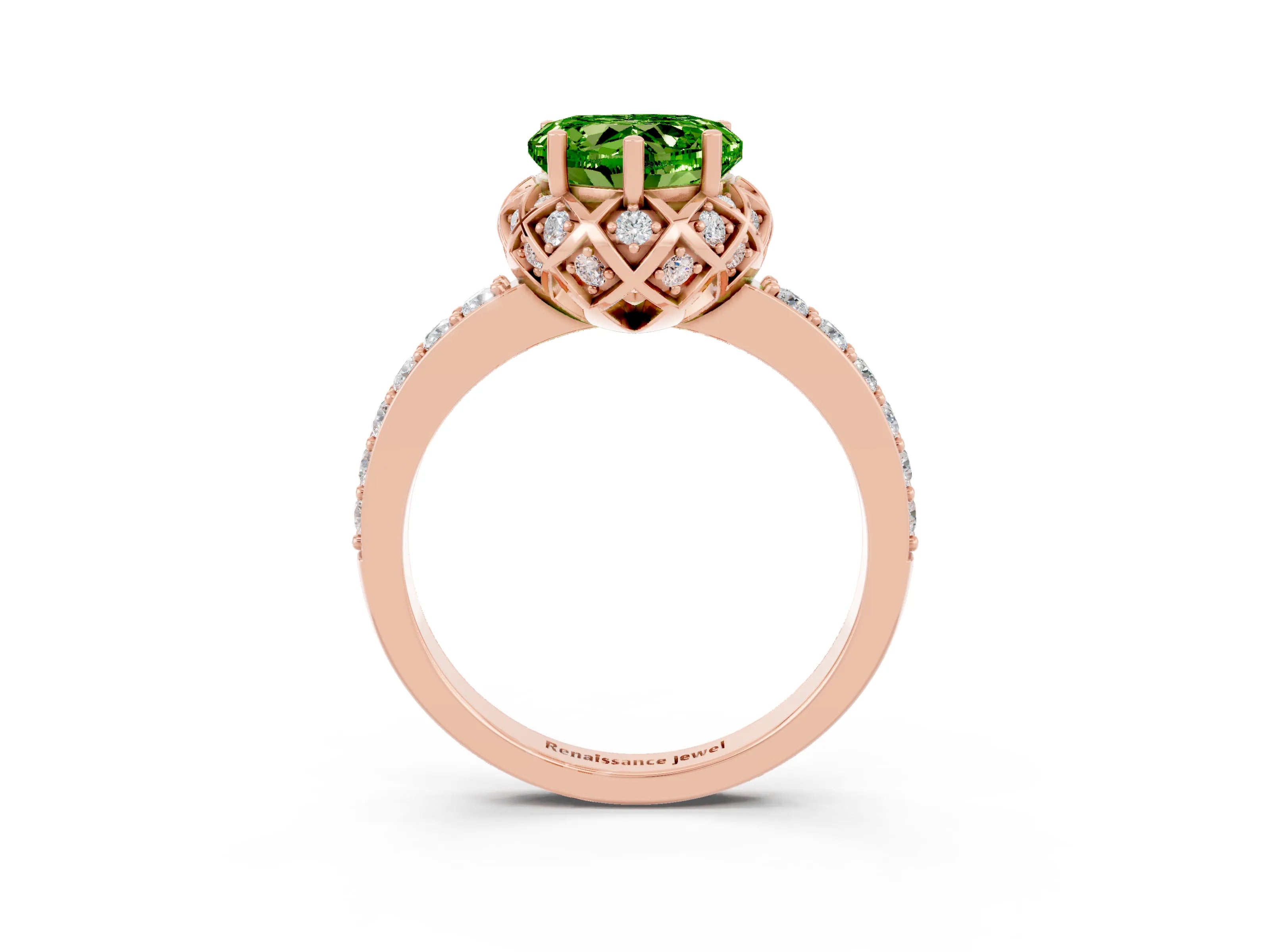 Rose gold Heart Cut Diamond Solitaire Ring with Shared Prong Pavé Band_3