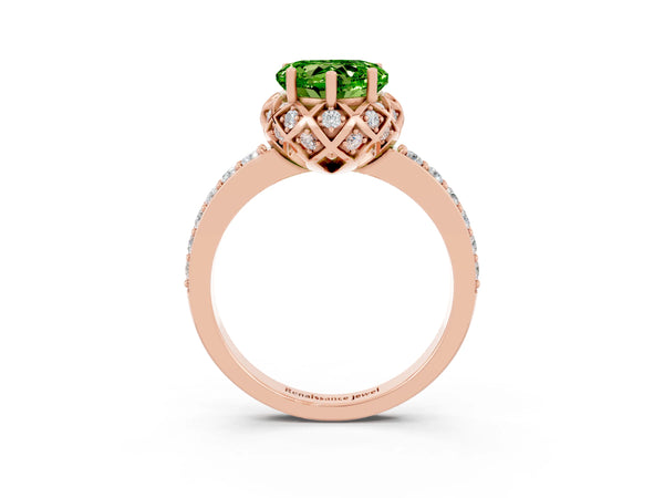 Rose gold Heart Cut Diamond Solitaire Ring with Shared Prong Pavé Band