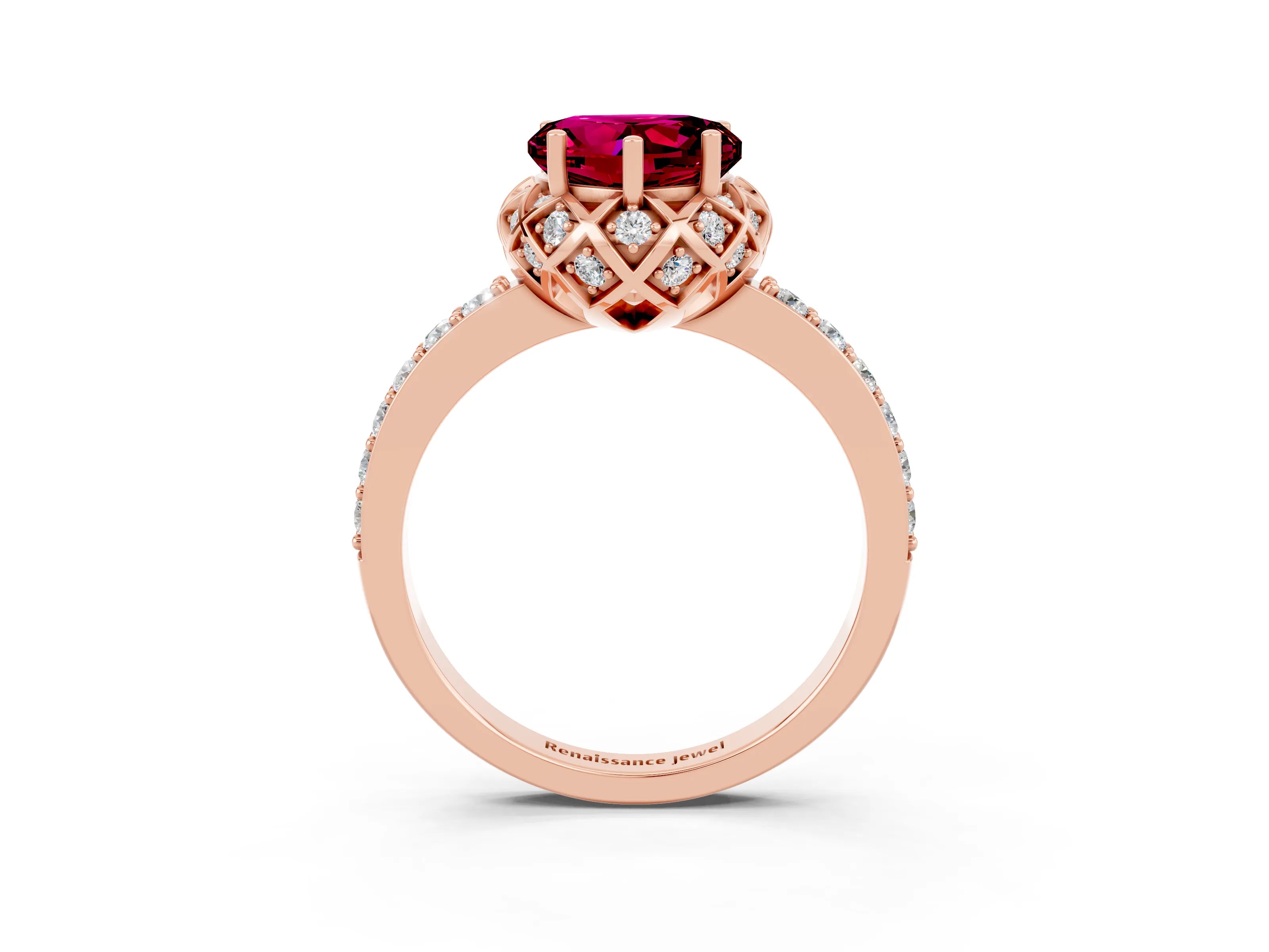 Rose gold Heart Cut Diamond Solitaire Ring with Shared Prong Pavé Band_3