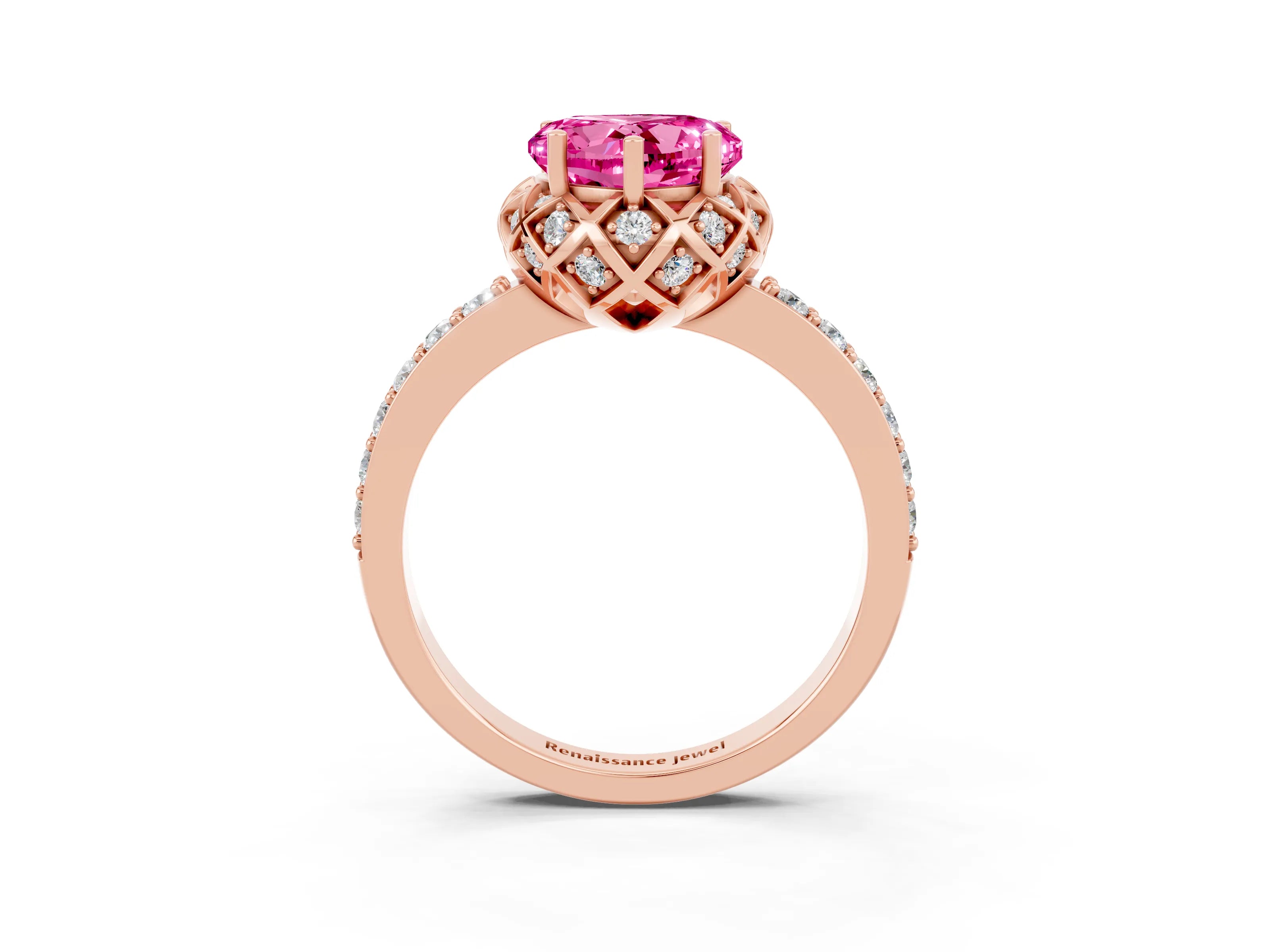 Rose gold Heart Cut Diamond Solitaire Ring with Shared Prong Pavé Band_3