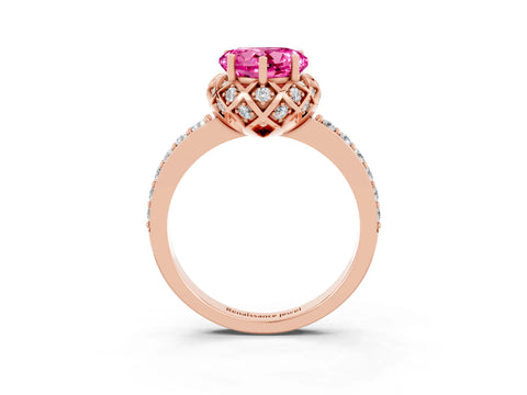 Rose gold Heart Cut Diamond Solitaire Ring with Shared Prong Pavé Band_3