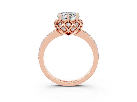Rose gold Heart Cut Diamond Solitaire Ring with Shared Prong Pavé Band_3