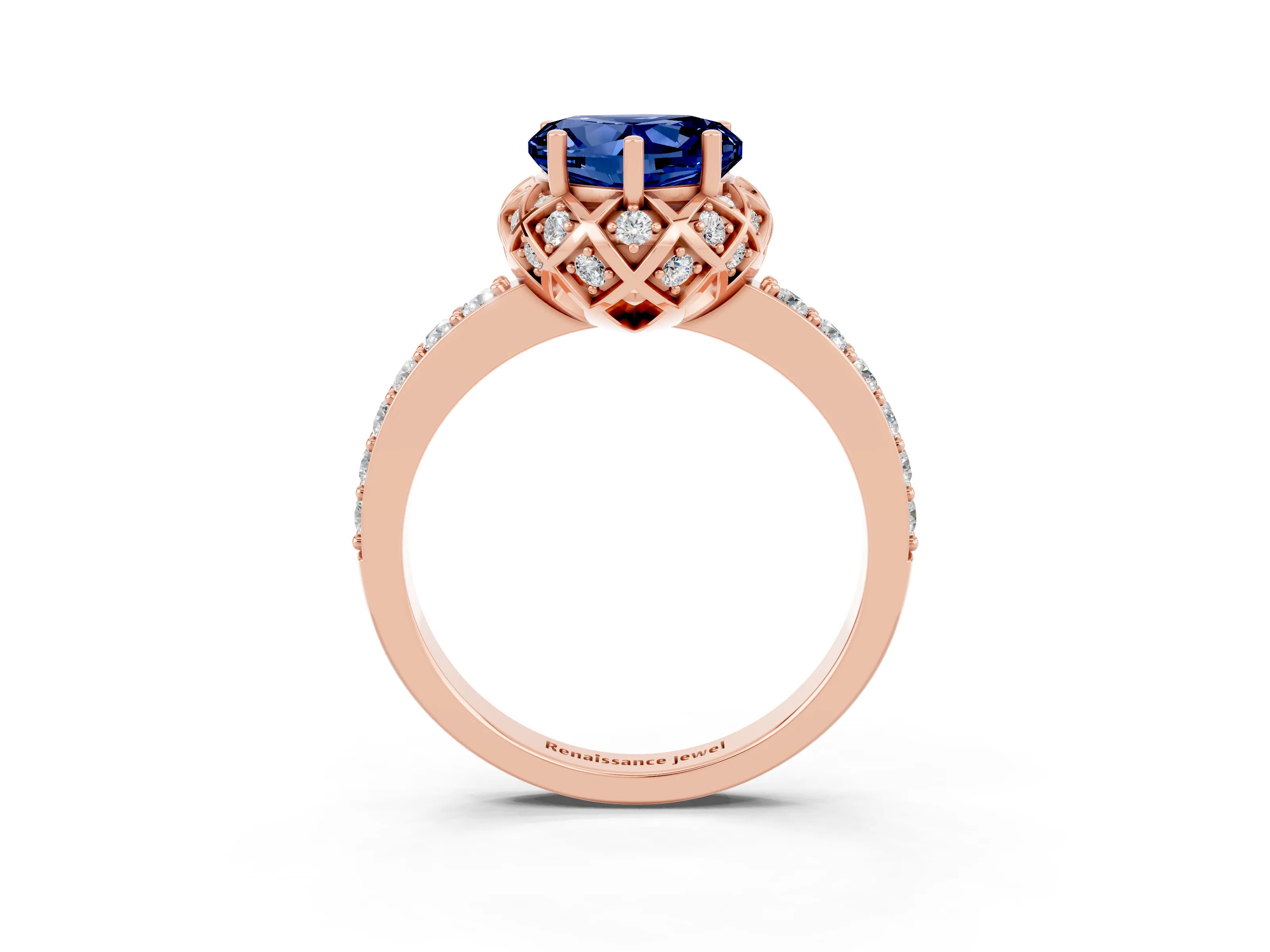 Rose gold Heart Cut Diamond Solitaire Ring with Shared Prong Pavé Band_3