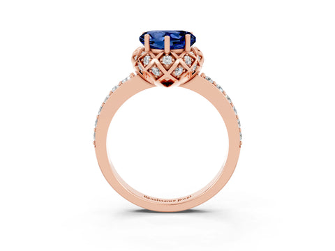 Rose gold Heart Cut Diamond Solitaire Ring with Shared Prong Pavé Band_3