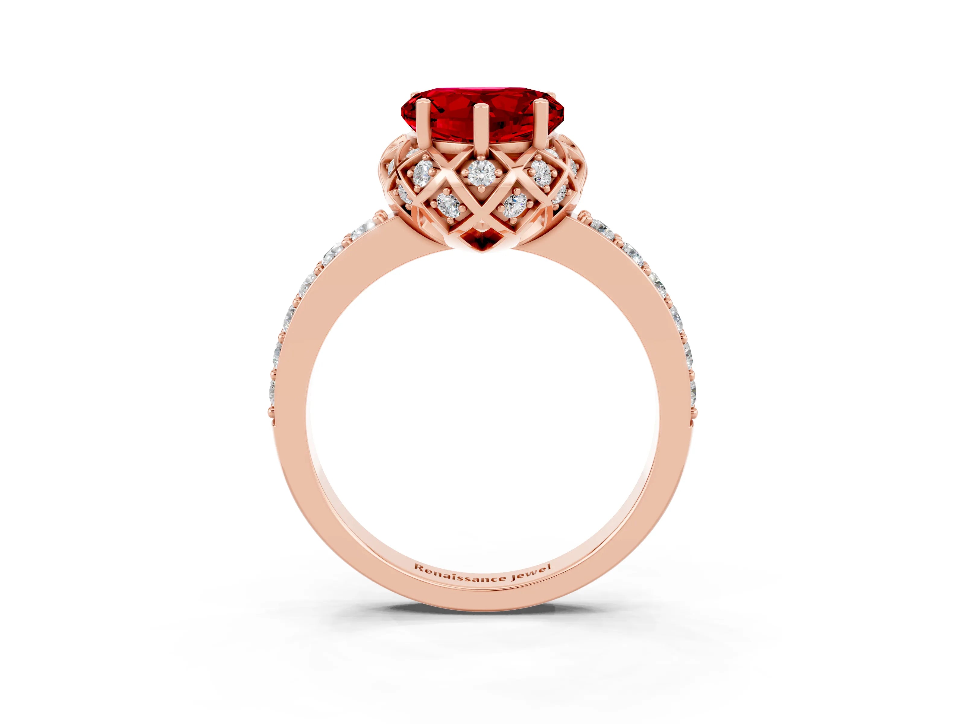 Rose gold Heart Cut Diamond Solitaire Ring with Shared Prong Pavé Band_3