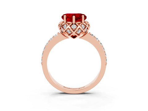 Rose gold Heart Cut Diamond Solitaire Ring with Shared Prong Pavé Band_3