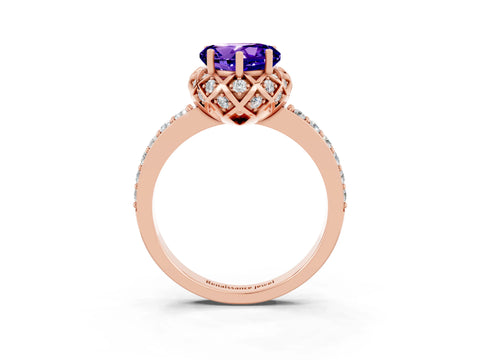 Rose gold Heart Cut Diamond Solitaire Ring with Shared Prong Pavé Band_3
