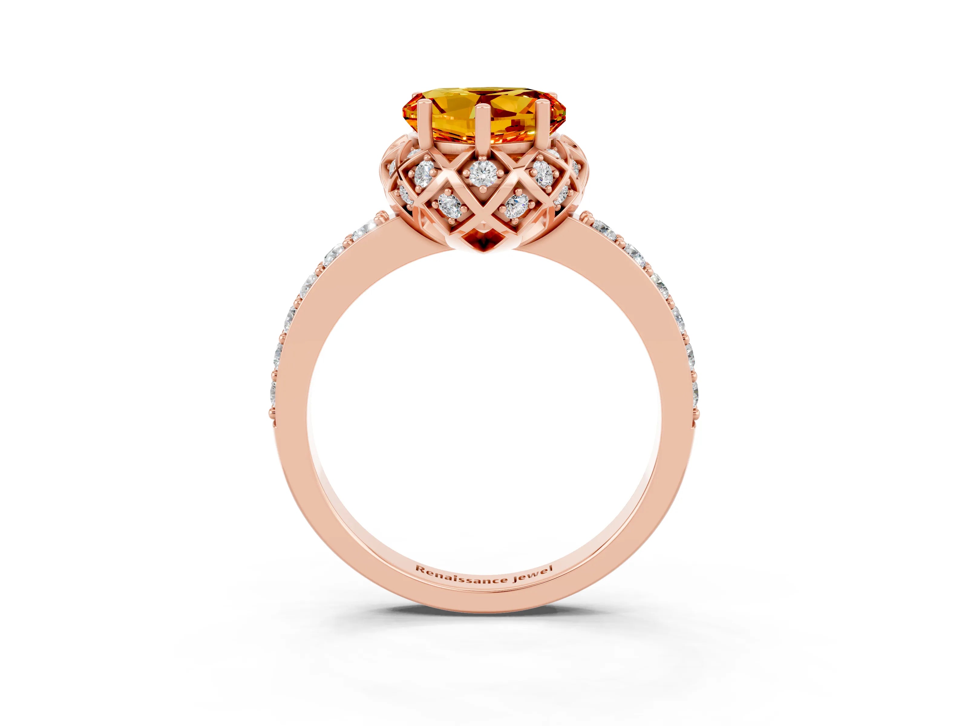 Rose gold Heart Cut Diamond Solitaire Ring with Shared Prong Pavé Band_3