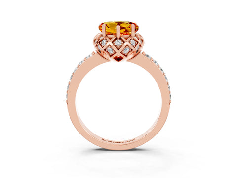 Rose gold Heart Cut Diamond Solitaire Ring with Shared Prong Pavé Band_3