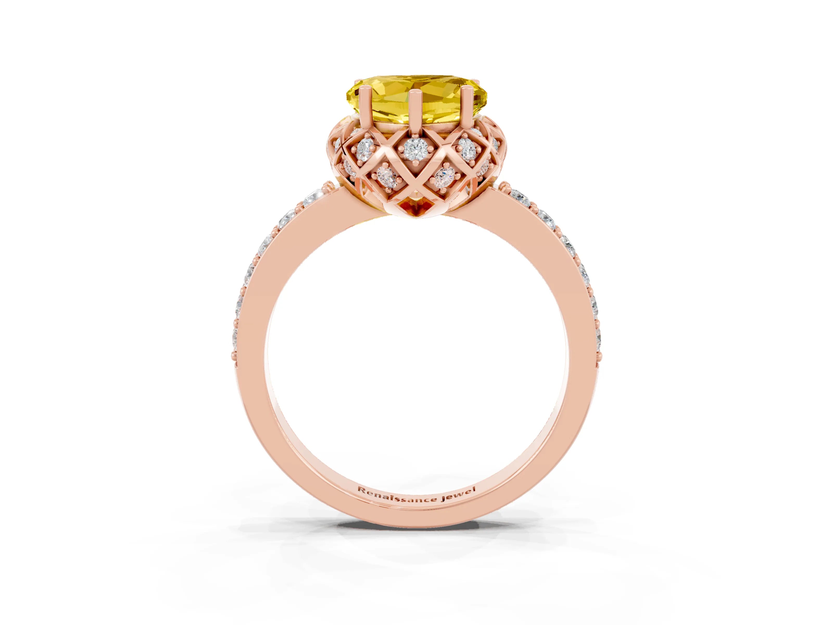 Rose gold Heart Cut Diamond Solitaire Ring with Shared Prong Pavé Band_3